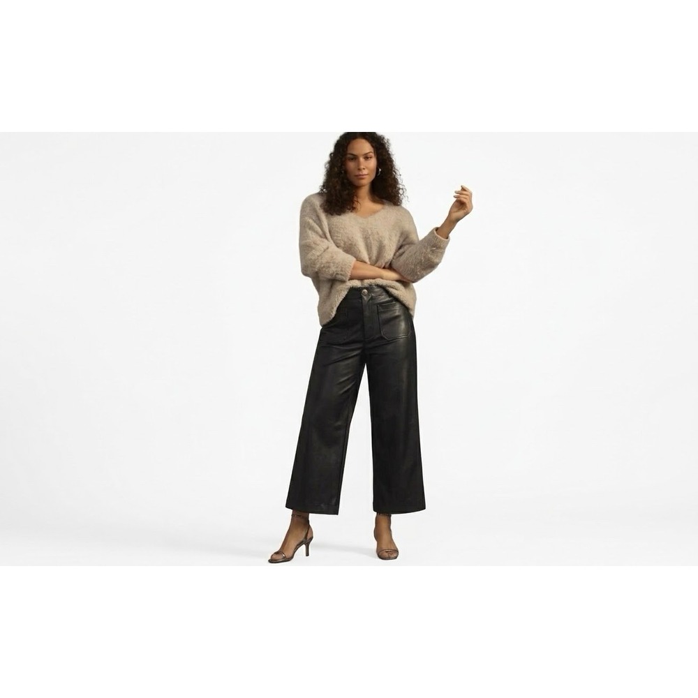 Maeve Colette Pants Womens 30 Black Faux Leather Cropped Wide Leg High Rise Moto